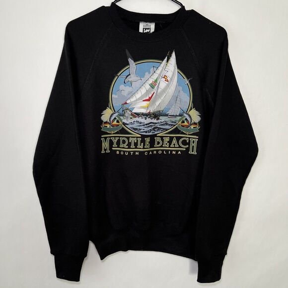 Vintage Lee Midweight Myrtle Beach Crewneck Sweatshirt Adult Size Medium Black - Picture 1 of 10